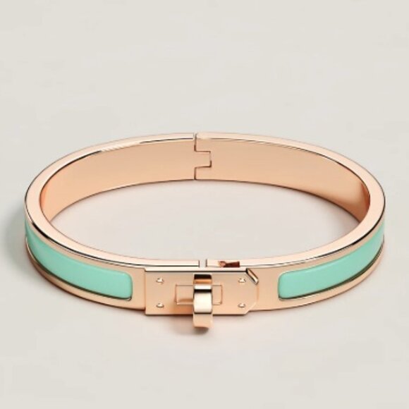 HERMÈS Aqua "Lagon" & Rose Gold Mini Clic Kelly Bracelet - Picture 1 of 10